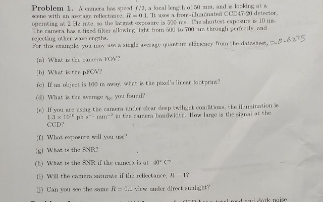 Problem 1. A camera has speed S/2, a focal length of | Chegg.com