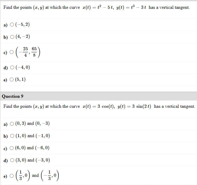 Solved Find The Points I Y At Which The Curve Z T Chegg Com