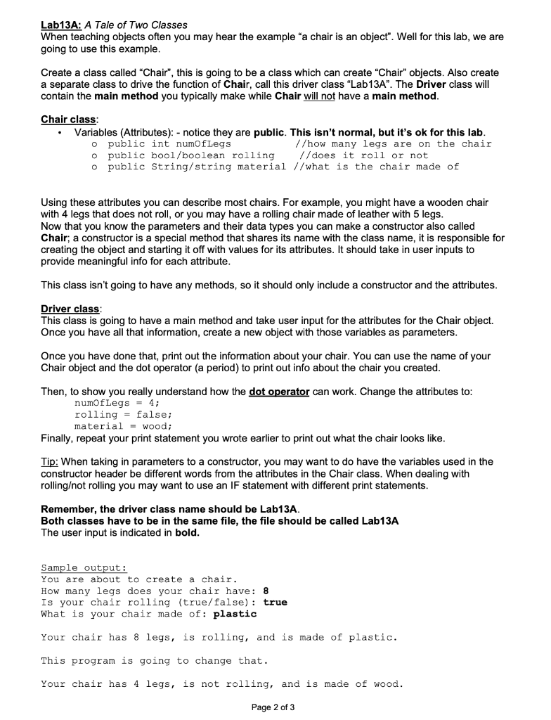Solved Lab13A: A Tale of Two Classes When teaching objects | Chegg.com