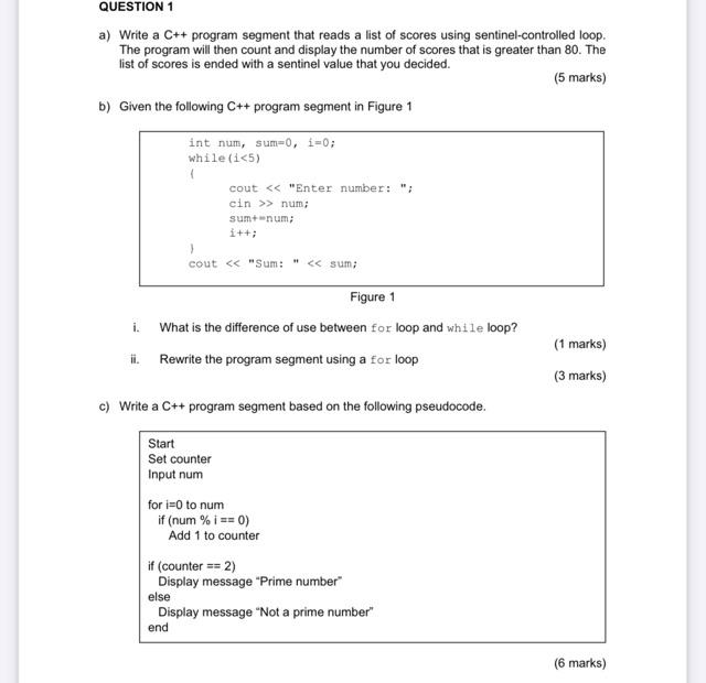 Solved QUESTION 1 a) Write a C++ program segment that reads | Chegg.com