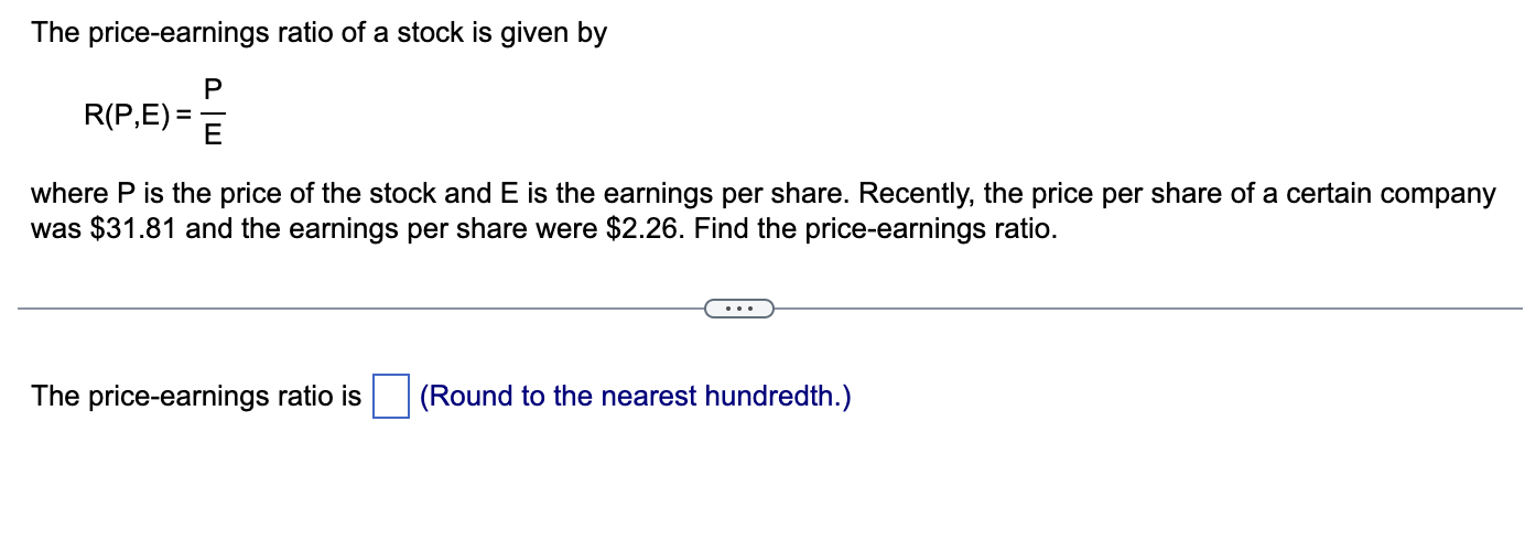 Solved The Price-earnings Ratio Of A Stock Is Given By | Chegg.com