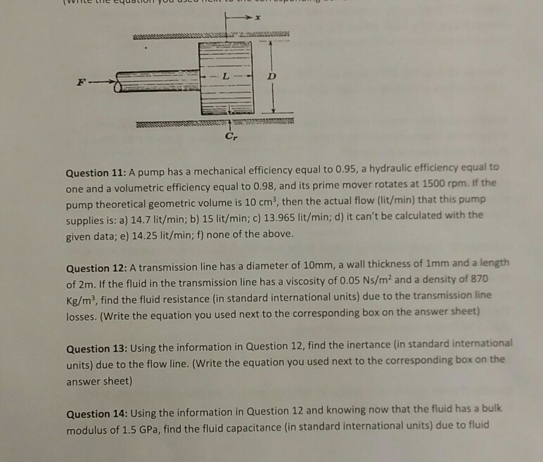 Solved Cr Question 11: A pump has a mechanical efficiency | Chegg.com