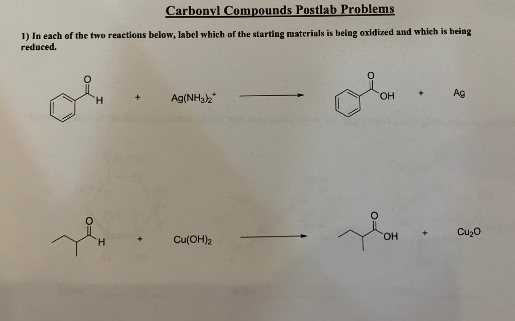 Solved Carbonyl Compounds Postlab Problems 1) In each of the | Chegg.com