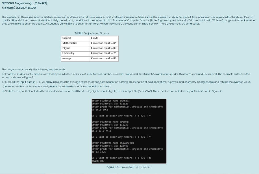 Solved SECTION 3: Programming (20 MARKS) ANSWER (1) QUESTION | Chegg.com