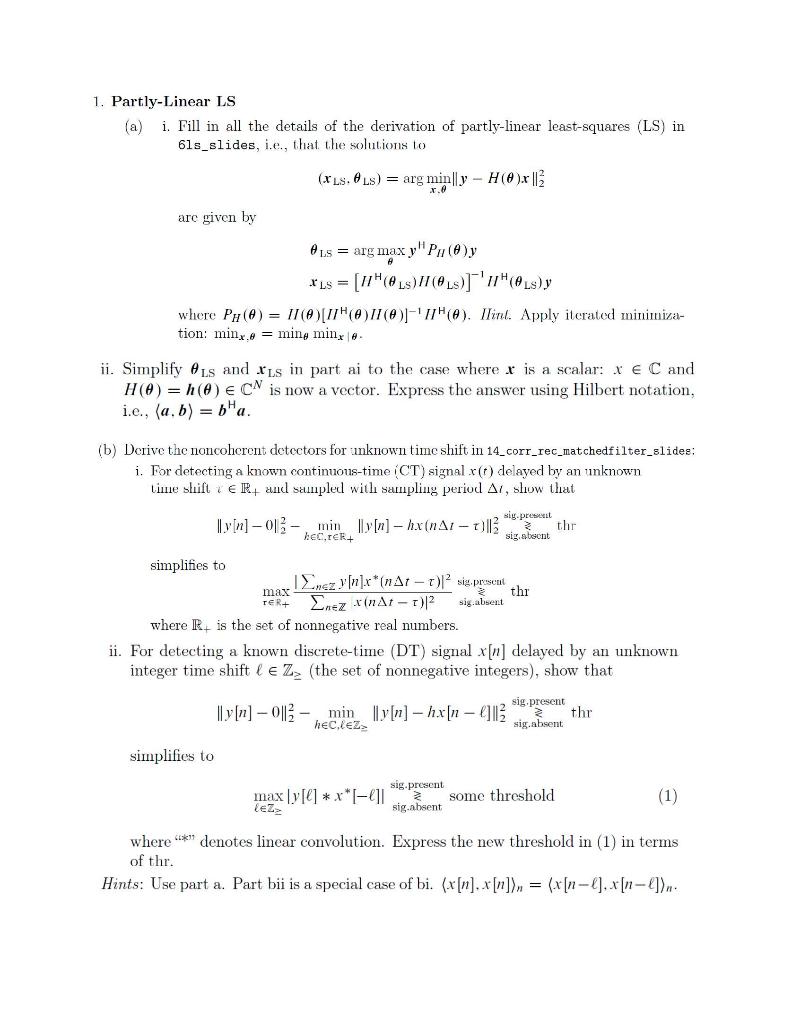 Solved 1. Partly-Linear LS (a) i. Fill in all the details of | Chegg.com