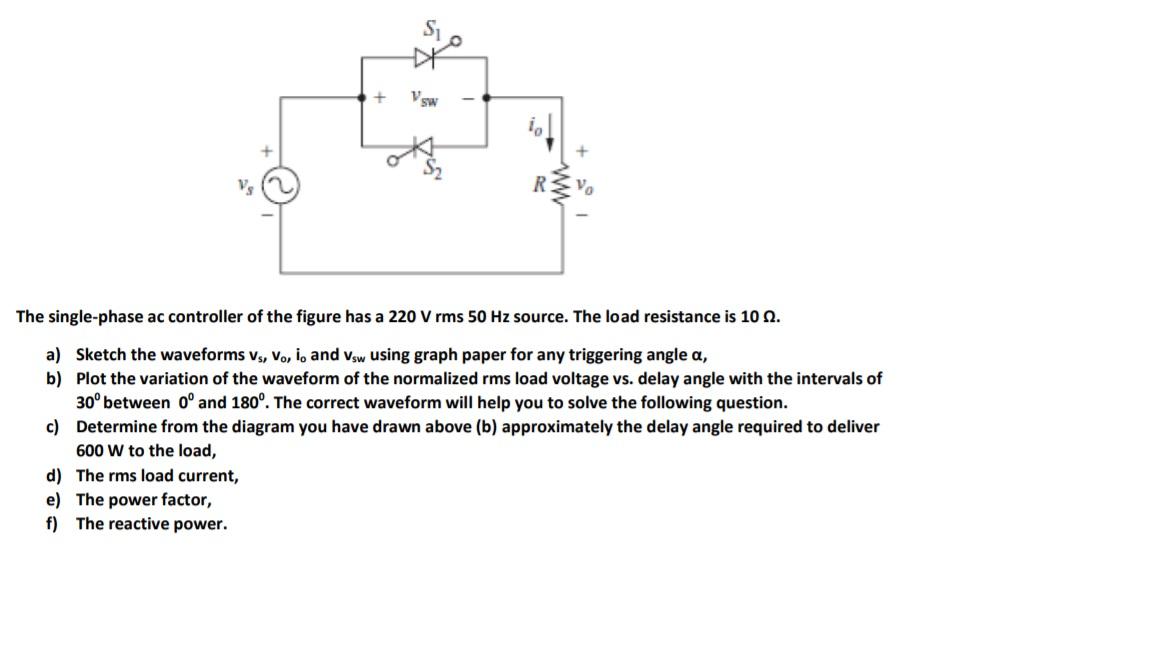 Solved vsw vs vo the single phase ac controller of the chegg