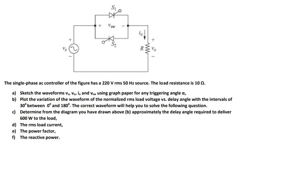 Solved Vsw Vs VO The single-phase ac controller of the | Chegg.com