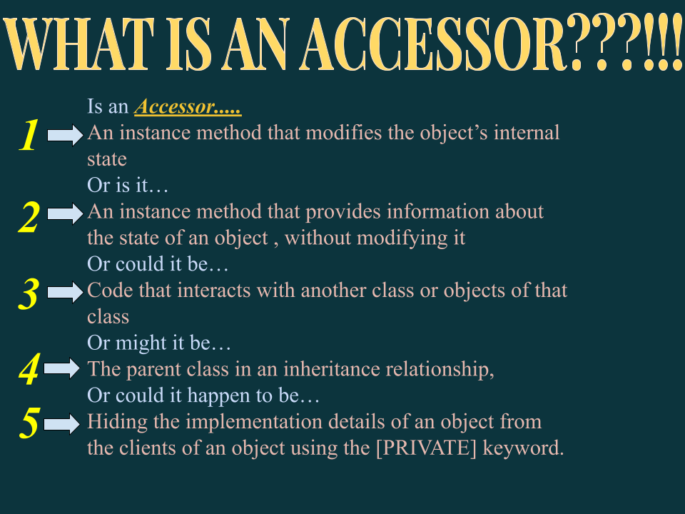 Solved WHAT IS AN ACCESSOR???!!! Is an Accessor..... 1 -> An | Chegg.com