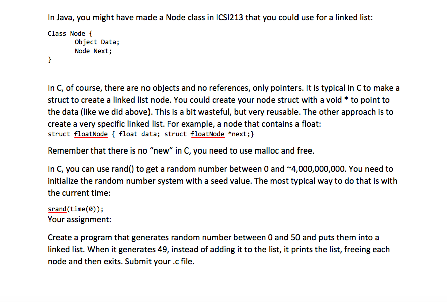 Solved In Java, you might have made a Node class in ICSI213 | Chegg.com