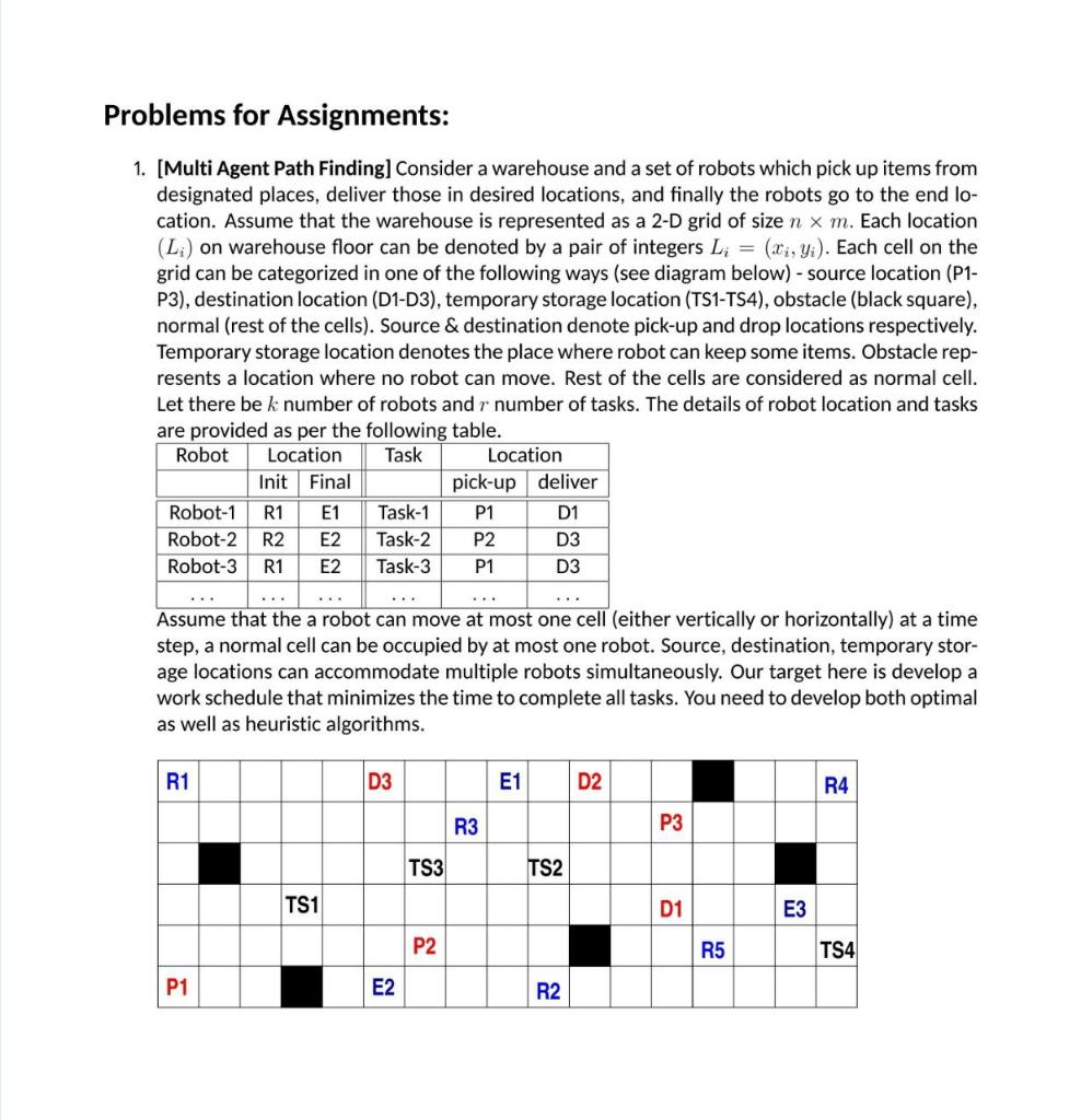 Problems for Assignments: 1. [Multi Agent Path | Chegg.com
