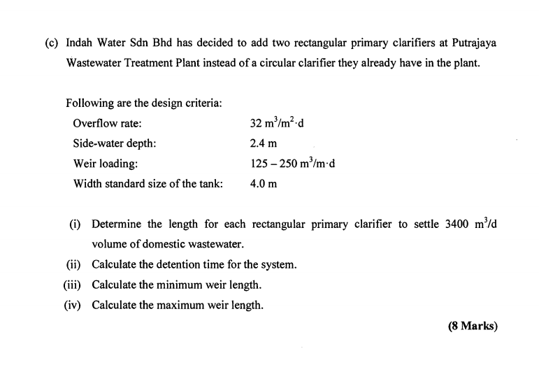 A In Design Of An Ideal Sedimentation Tank One Chegg Com