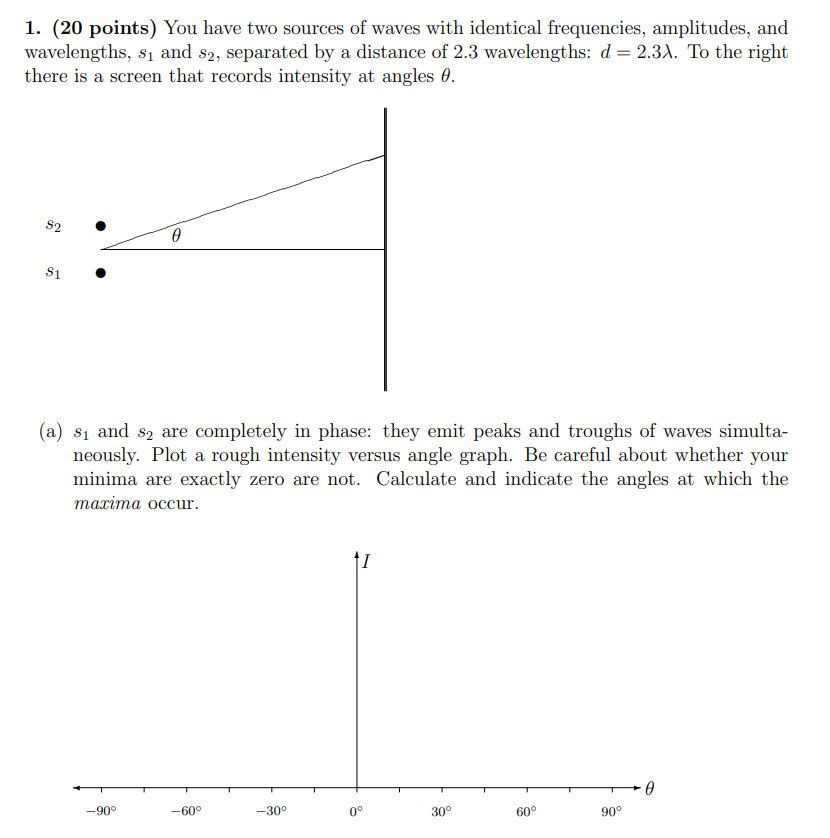 Solved 1. (20 points) You have two sources of waves with | Chegg.com