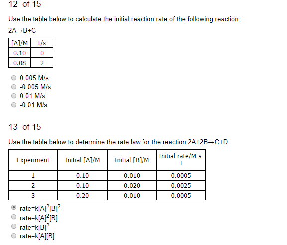 how to calculate initial rate of reaction from a table