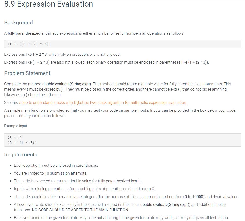 8.9 Expression Evaluation Background A fully | Chegg.com