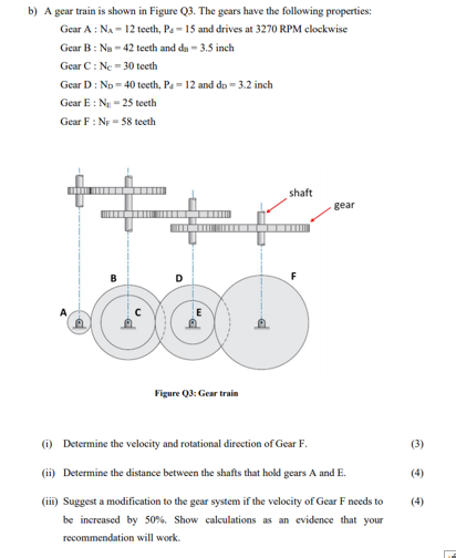 Solved B) A Gear Train Is Shown In Figure Q3. The Gears Have | Chegg.com