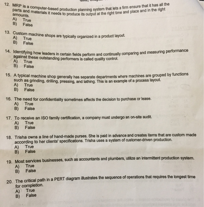 Solved MRP is a computer-based production planning system | Chegg.com