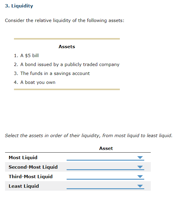 Solved 3. Liquidity Consider The Relative Liquidity Of The | Chegg.com