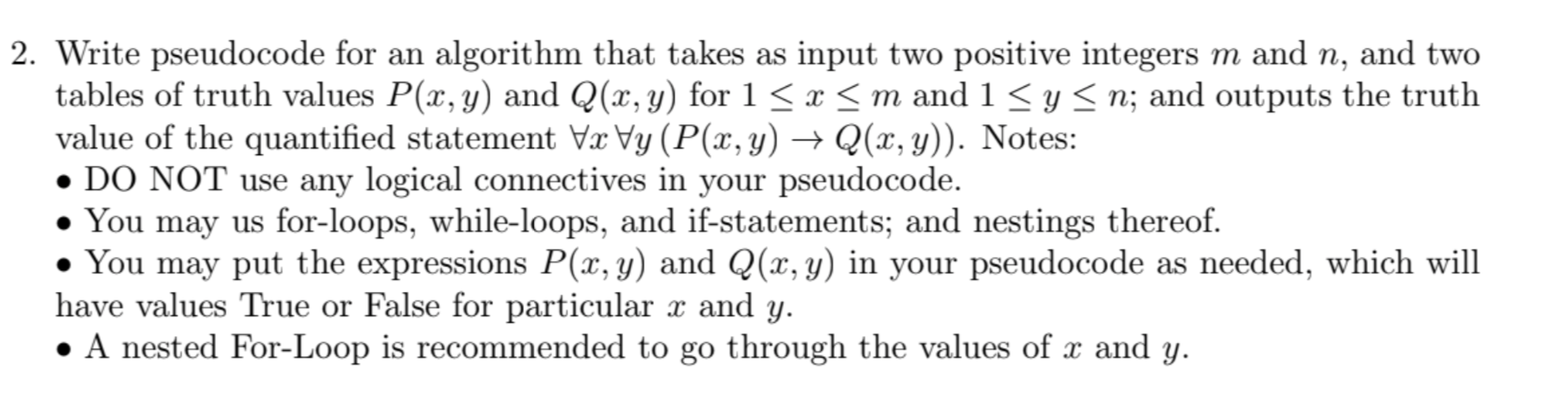 2. Write pseudocode for an algorithm that takes as | Chegg.com