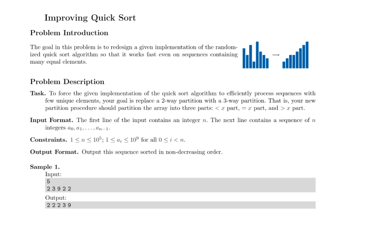Solved Improving Quick Sort Problem Introduction The goal in | Chegg.com
