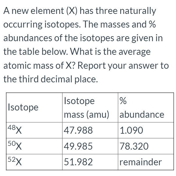 Solved A New Element (X) Has Three Naturally Occurring | Chegg.com