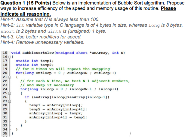 Solved Question 1 (15 Points) Below is an implementation of | Chegg.com
