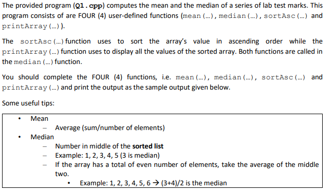 Solved The provided program (21.cpp) computes the mean and | Chegg.com
