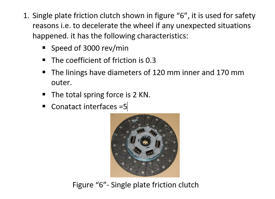 Solved 1. Single Plate Friction Clutch Shown In Figure " 6 | Chegg.com