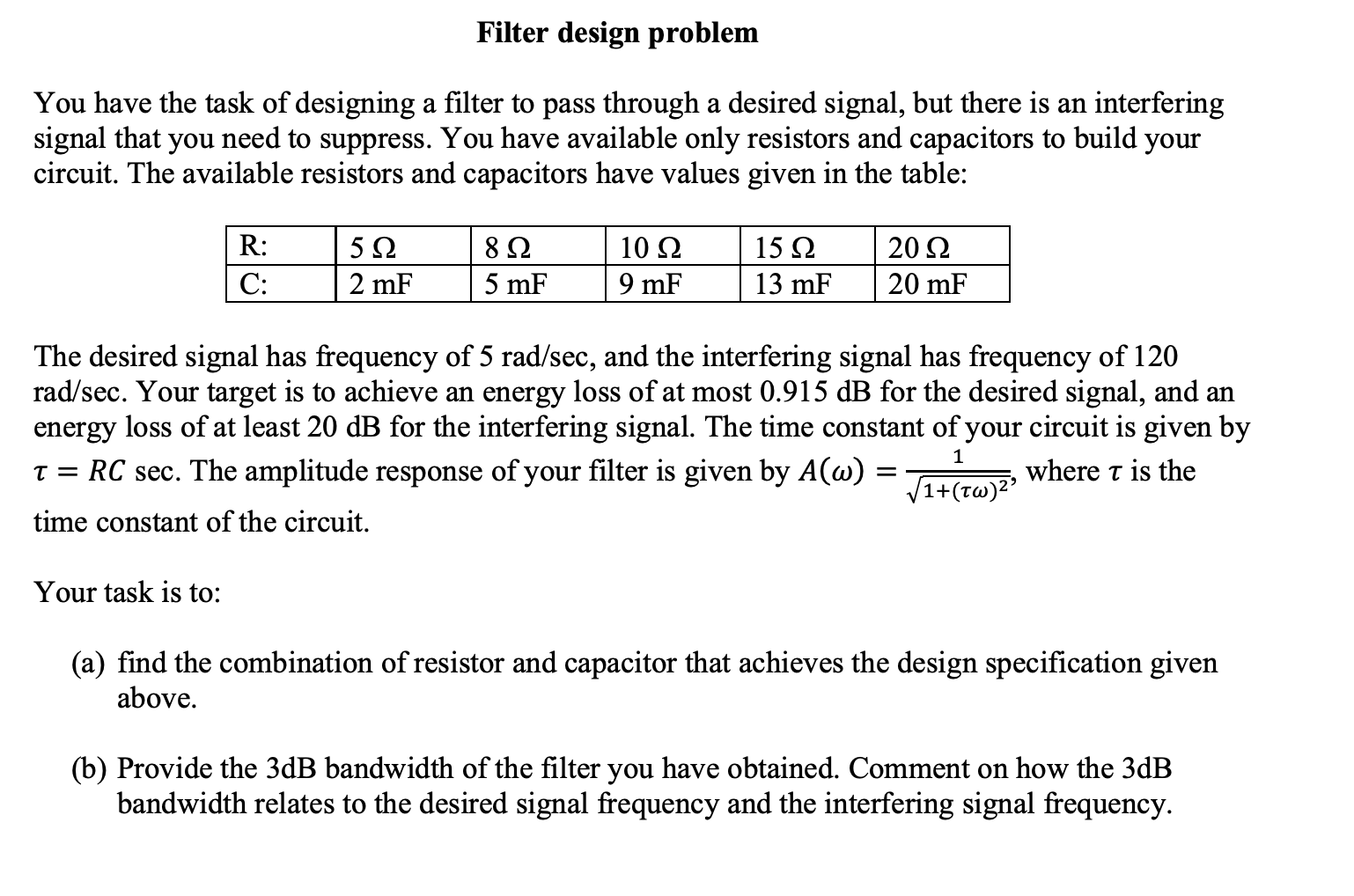 Solved Filter design problem You have the task of designing