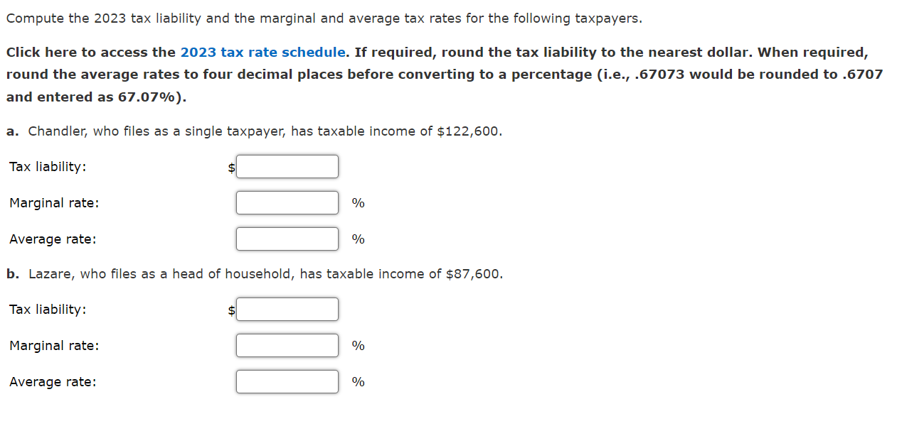 Solved Compute the 2023 tax liability and the marginal and