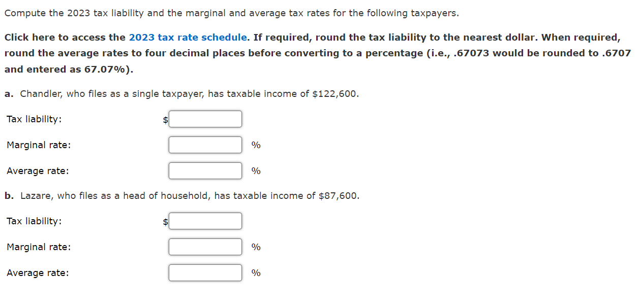 Solved Compute The 2023 Tax Liability And The Marginal And | Chegg.com