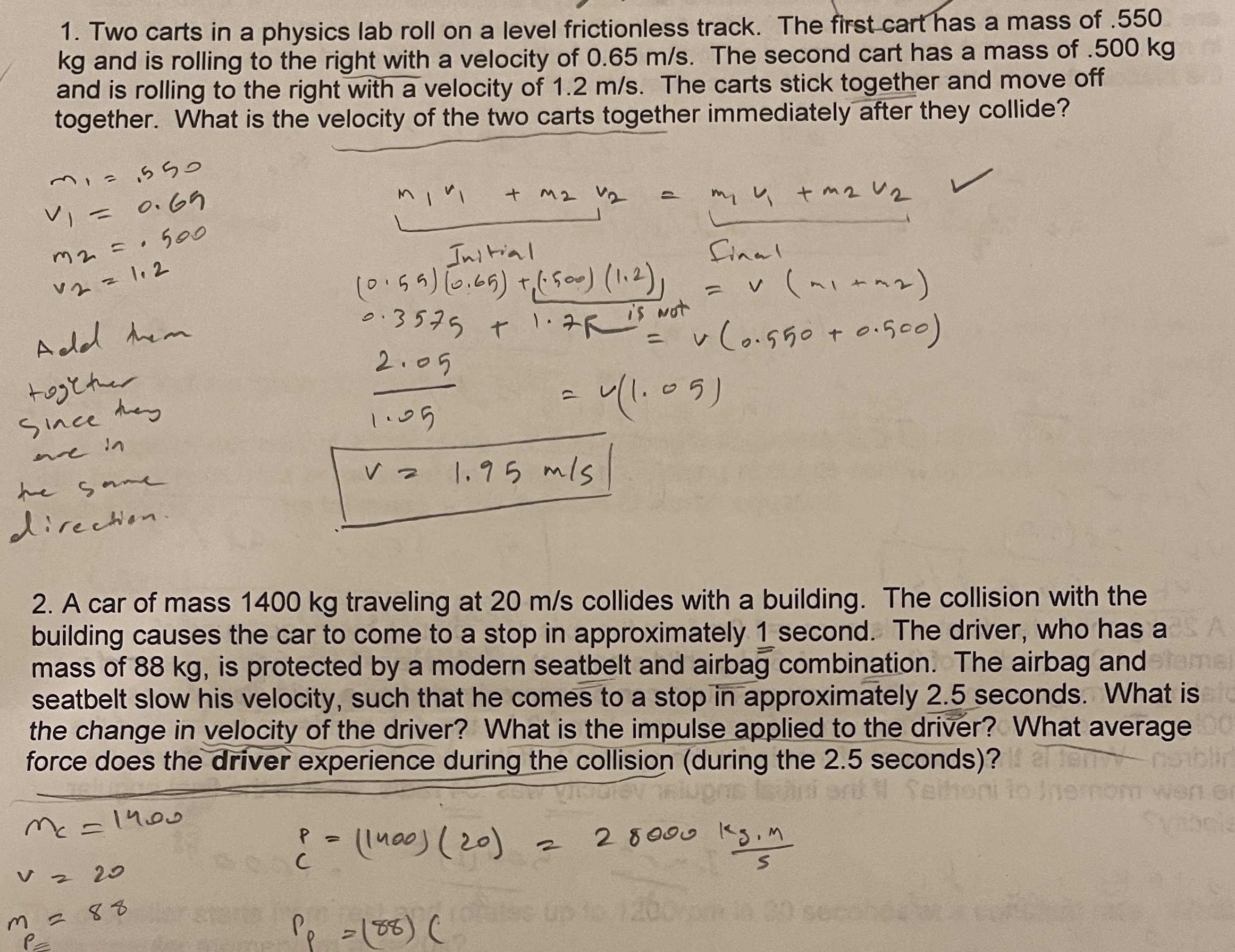 in a physics experiment two carts