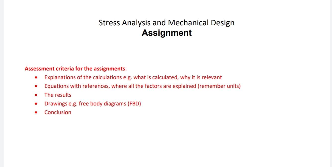 Stress Analysis And Mechanical Design Assignment | Chegg.com