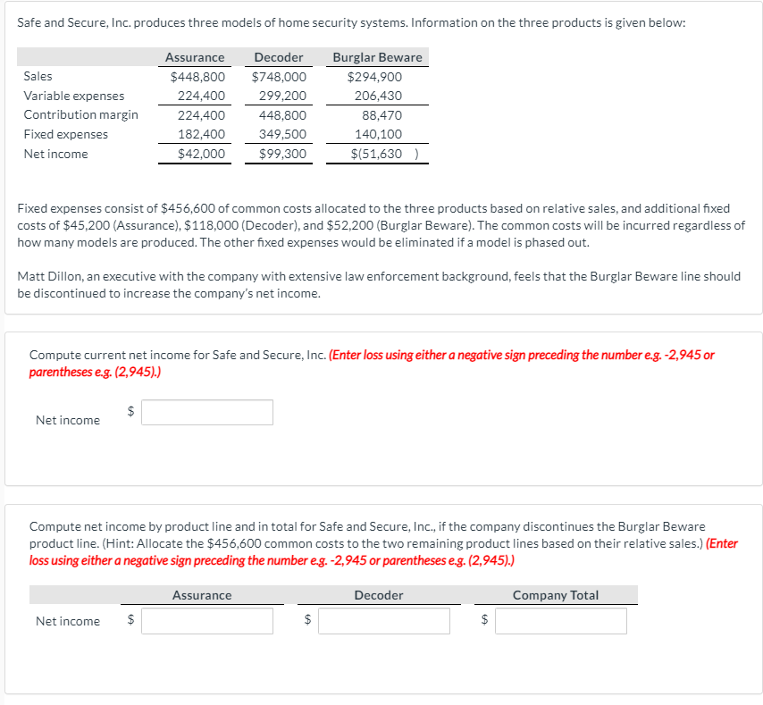 Solved Safe and Secure, Inc. produces three models of home | Chegg.com