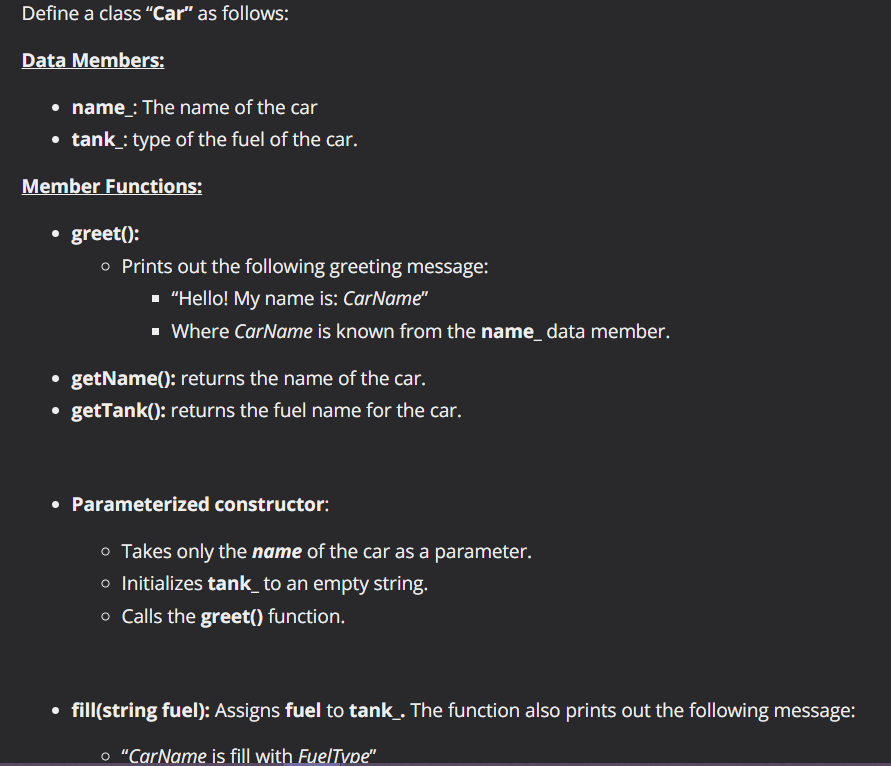Solved Define a class “Car