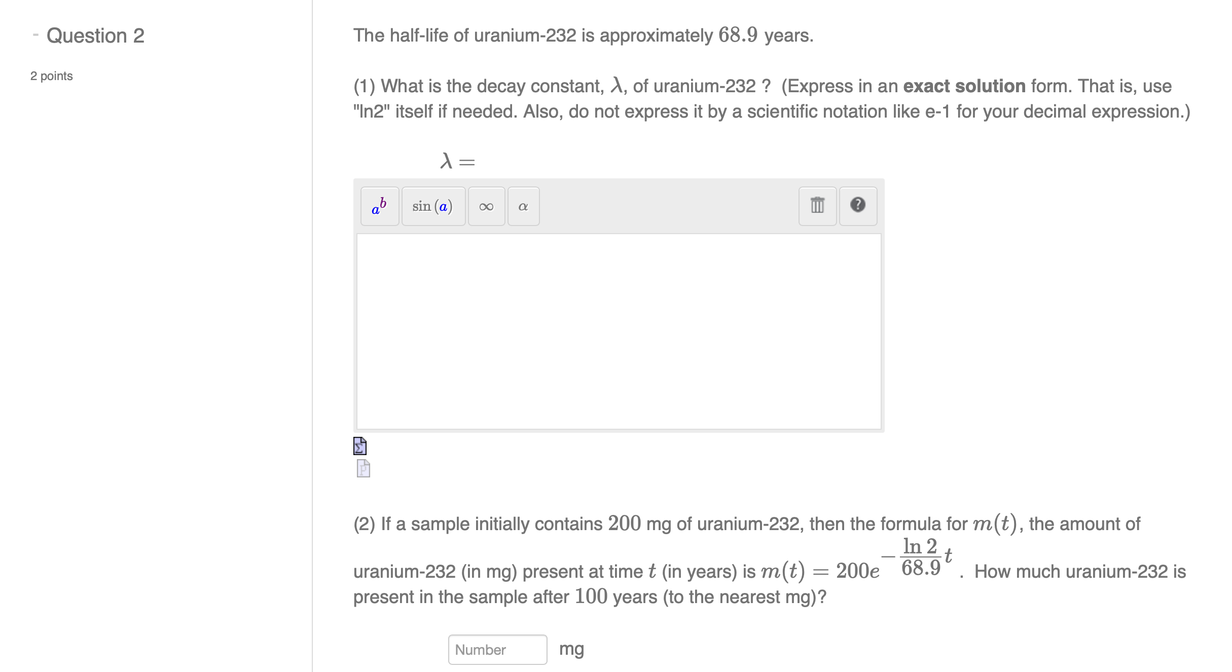 the-half-life-of-uranium-232-is-approximately-68-9-chegg