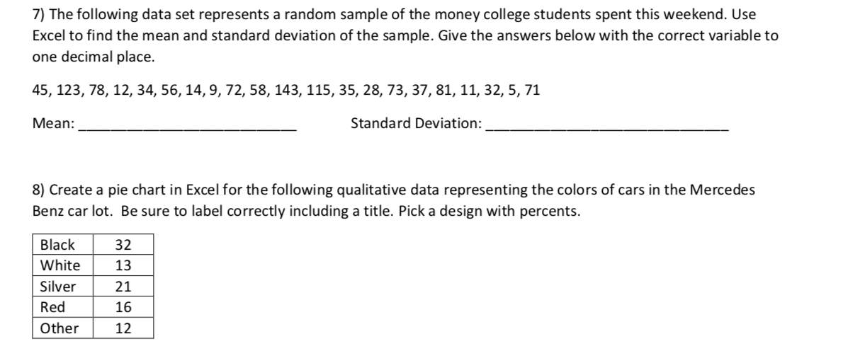 Solved 7) The following data set represents a random sample | Chegg.com