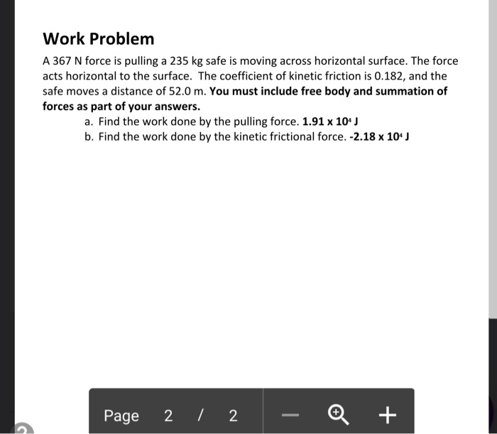 Solved Work Problem A 367 N force is pulling a 235 kg safe | Chegg.com