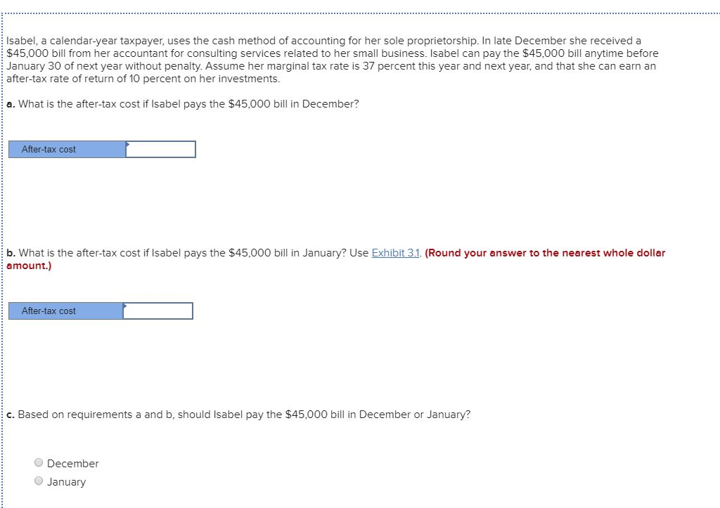 Solved Isabel, a calendar-year taxpayer, uses the cash | Chegg.com Solved Isabel, a calendar-year taxpayer, uses the cash | Chegg.com
