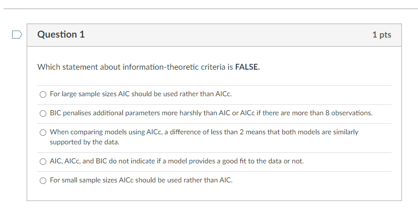 Solved Which Statement About Information Theoretic Criteria 