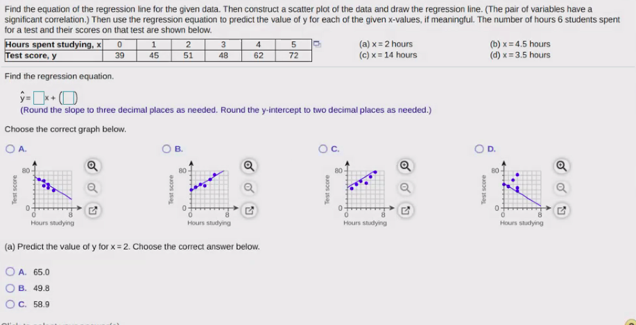 Solved 39 62 Find the equation of the regression line for | Chegg.com