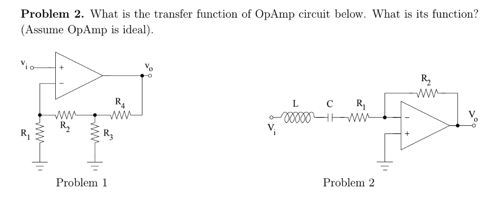 Solved Problem 2. What is the transfer function of OpAmp | Chegg.com