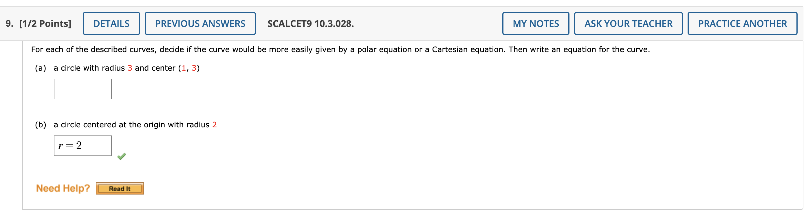 Solved 1/2 Points] SCALCET9 10.3.028. For each of the | Chegg.com