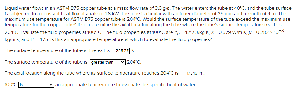 Solved Liquid water flows in an ASTM B75 copper tube at a | Chegg.com