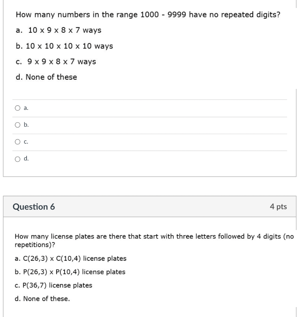 Solved How many numbers in the range 1000 - 9999 have no | Chegg.com