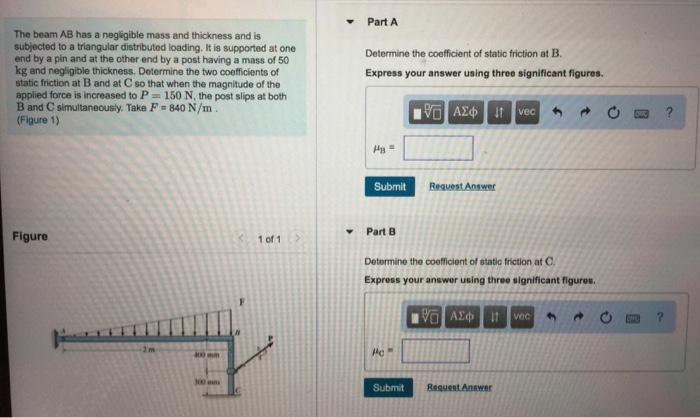 Solved The beam AB has a negligible mass and thickness and | Chegg.com