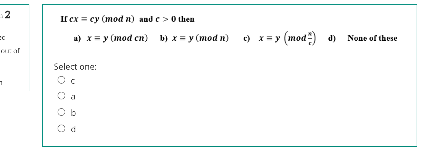 Solved N2 If Cx Cy Mod N And C 0 Then Ed A X Y M Chegg Com