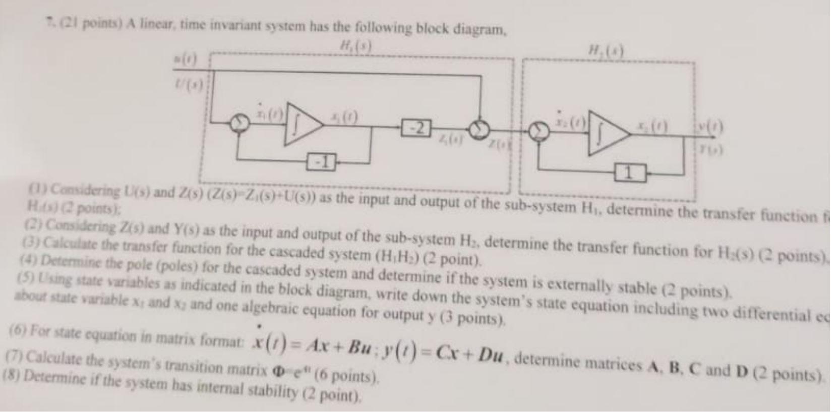 Solved 1.21 points) A linear, time invariant system has the | Chegg.com