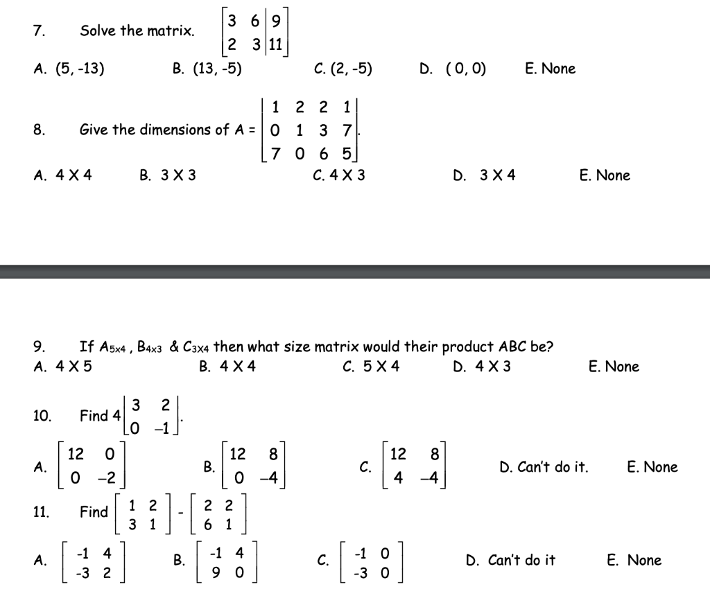 Solved 3 6 9 7 Solve The Matrix 2 3 11 A 5 13 B Chegg Com