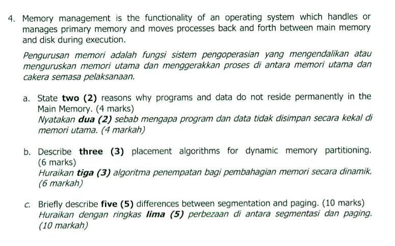 4 Memory Management Is The Functionality Of An Chegg Com