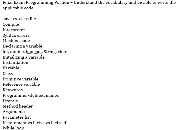 Final Exam Programming Portion Understand The Chegg Com